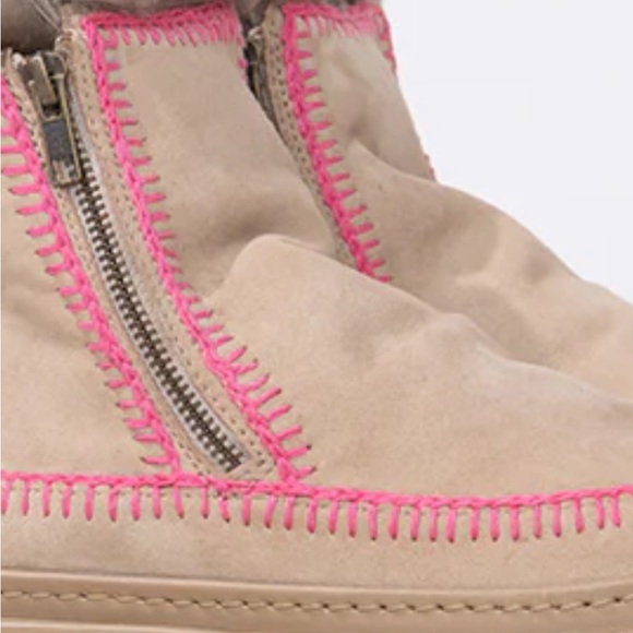 Anthropologie NWT Laidback London Setsu  Pink Crochet Sand Suede Ankle Boot🌈 - Picture 2 of 7